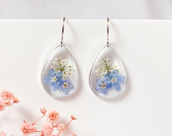 Flowerearrings // handmade dried blossom resin earring forget me not parsley jewelry for woman spring jewelry natural earrings eastergift