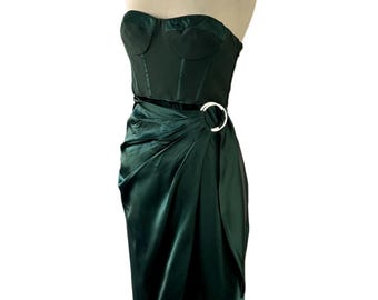 Jonathan Simkhai Strapless Cocktail Dress Dark Green US 6/ Corset Evening Dress Size M
