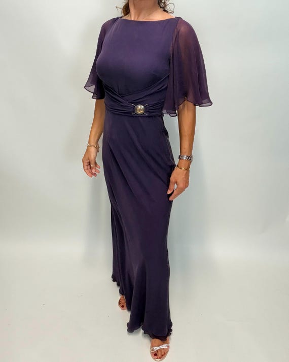Gianni Versace Purple Silk Maxi Dress, Vintage 90’s  Italian Designer Evening Gown, Italian  Size IT 40