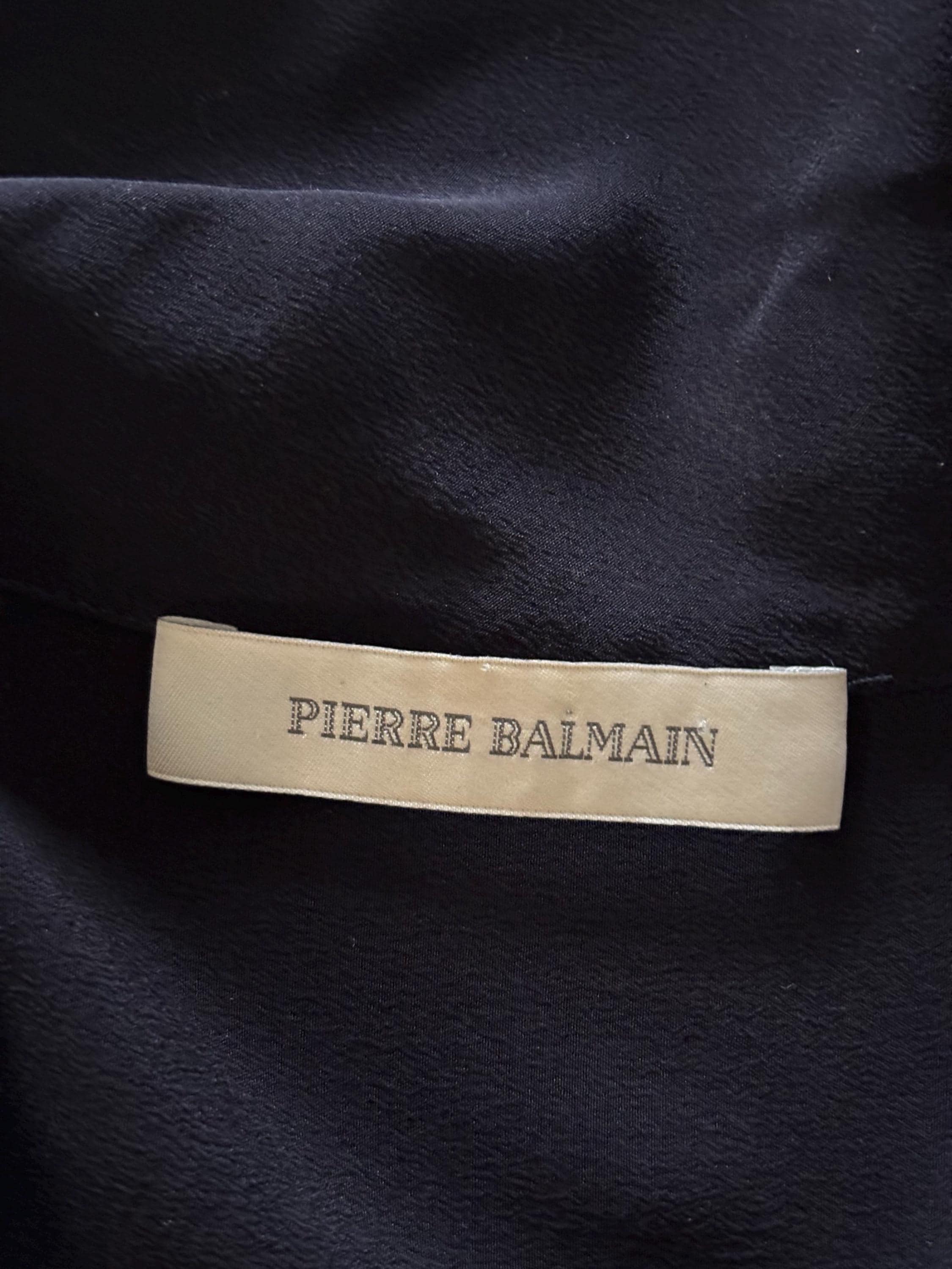 Chemise Pierre Balmain En Soie Noire Vintage - Boutons Dorés, Taille 36, Occasion Parfait état