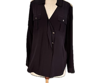 Blusa de seda negra auténtica de Pierre Balmain en talla M