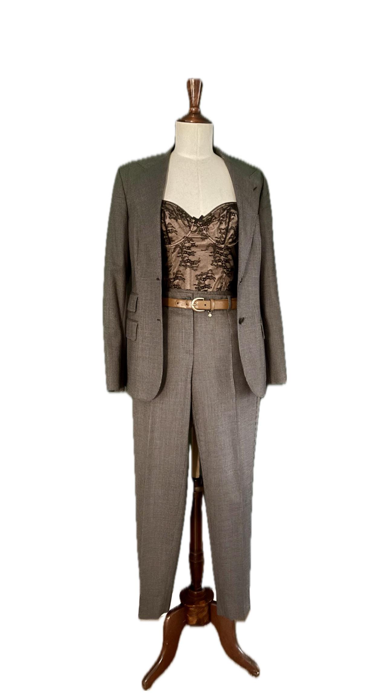 Authentic Dolce & Gabbana brown checked pantsuit in size M