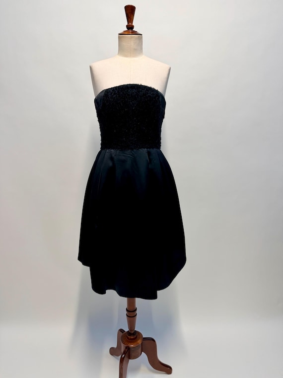 Courrèges, Vintage Courrèges Paris Strapless Black Cocktail Dress, 1990s Corset Bustier Dress