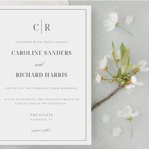 Minimalist Wedding Invitation Template | Editable Canva Invite | Modern Wedding Printable | Elegant Black & White Design