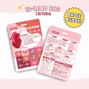 12-afleidingen ECG-badge Buddy | Interpretatiecriteria | Cardiac Nursing ECG Reference Card | Cadeau voor verpleegkundigen, medisch