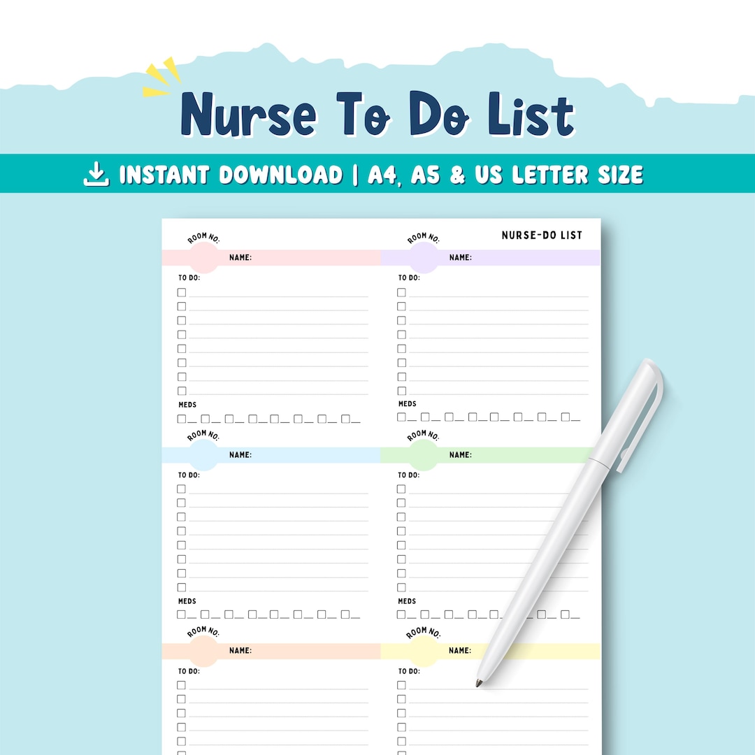 Nurse to Do List | Shift Task Planner | Digital Download | for Nursing ...