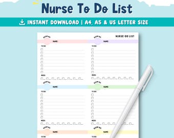 Nurse To Do List | Shift Task Planner | Digital Download | For Nursing, New Grads, Students
