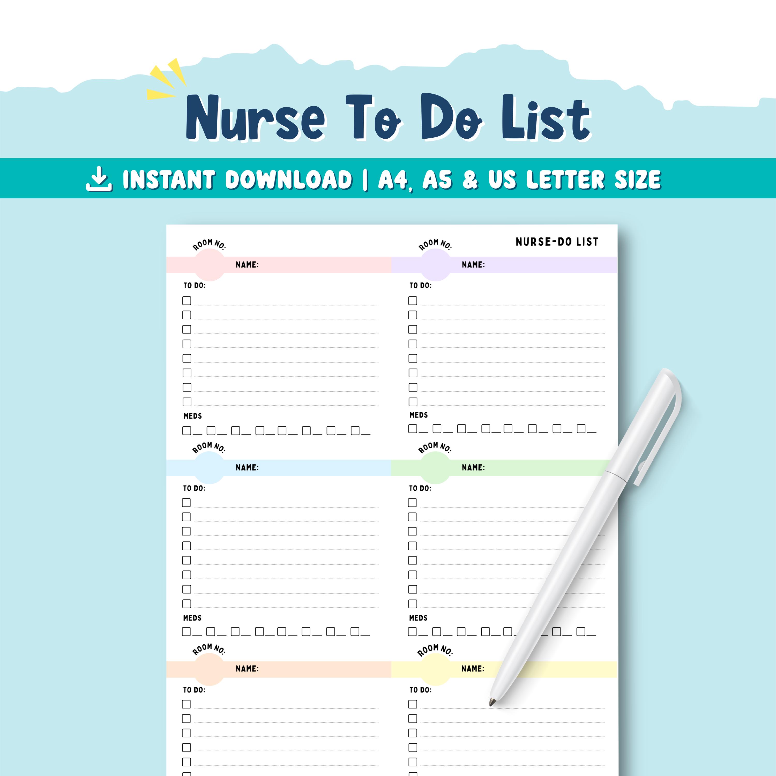 Nurse Task Layout Nurse to Do List | Shift Task Planner | Digital Download | for Nursing ...