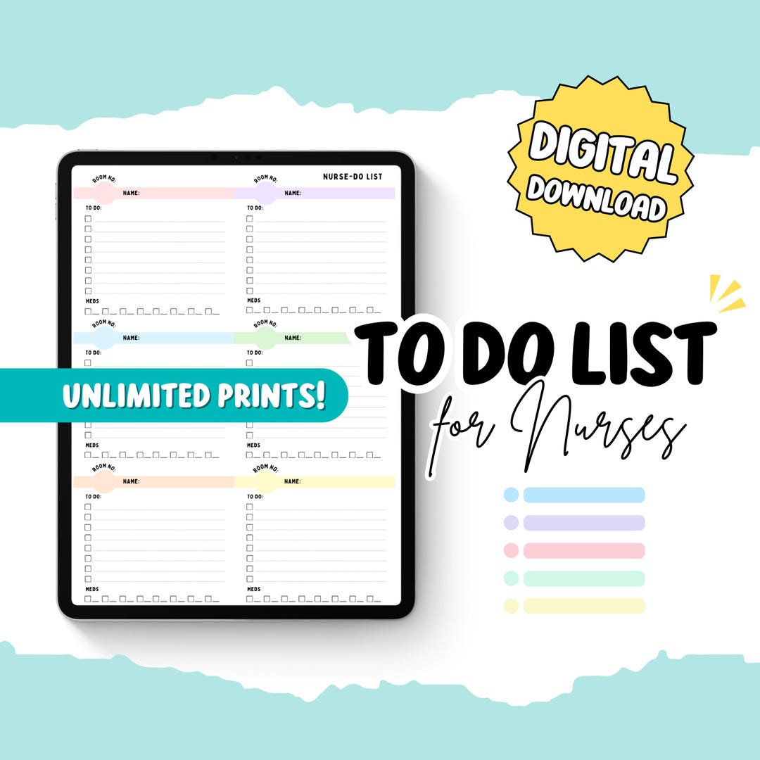 Nurse to Do List | Shift Task Planner | Digital Download | for Nursing ...