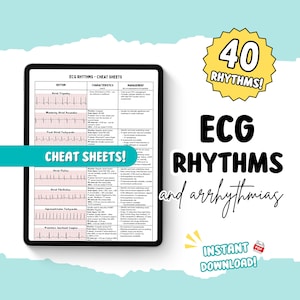 ECG Rhythm Cheat Sheets: 40 Cardiac Rhythms (Digital Download)