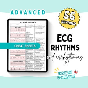 Advanced EKG & Dysrhythmias | Cheat Sheets | 55+ Rhythms | Digital Download | Cardiac ICU Nursing, Medical, New Grad Nurse | ECG Study Guide