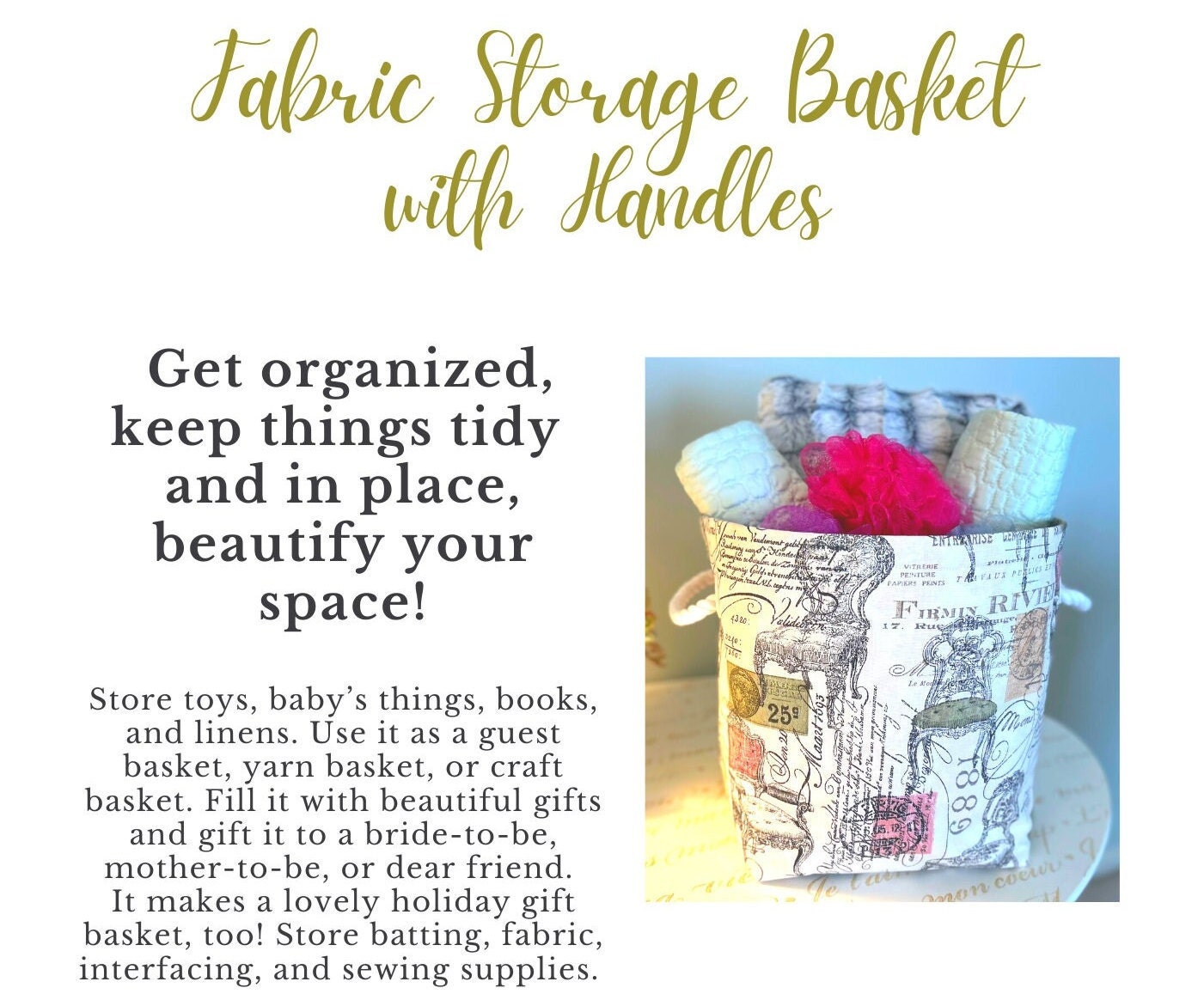Fabric Storage Basket Sewing Pattern With Handles (digital Download) - Etsy