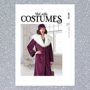 May include: A McCall's Costumes sewing pattern featuring a woman in a purple velvet coat with a white fur collar and matching hat. The pattern includes sizes A5 (6-8-10-12-14).