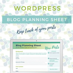 Puede incluir: Una pantalla de computadora portátil que muestra una hoja de planificación de blog con secciones para antecedentes, tema, propósito, palabras clave y frases, contenido de la publicación, título y notas. La hoja también incluye una lista de verificación para nuevas publicaciones con secciones para artículos de la competencia, investigación de palabras clave y búsqueda de imágenes.