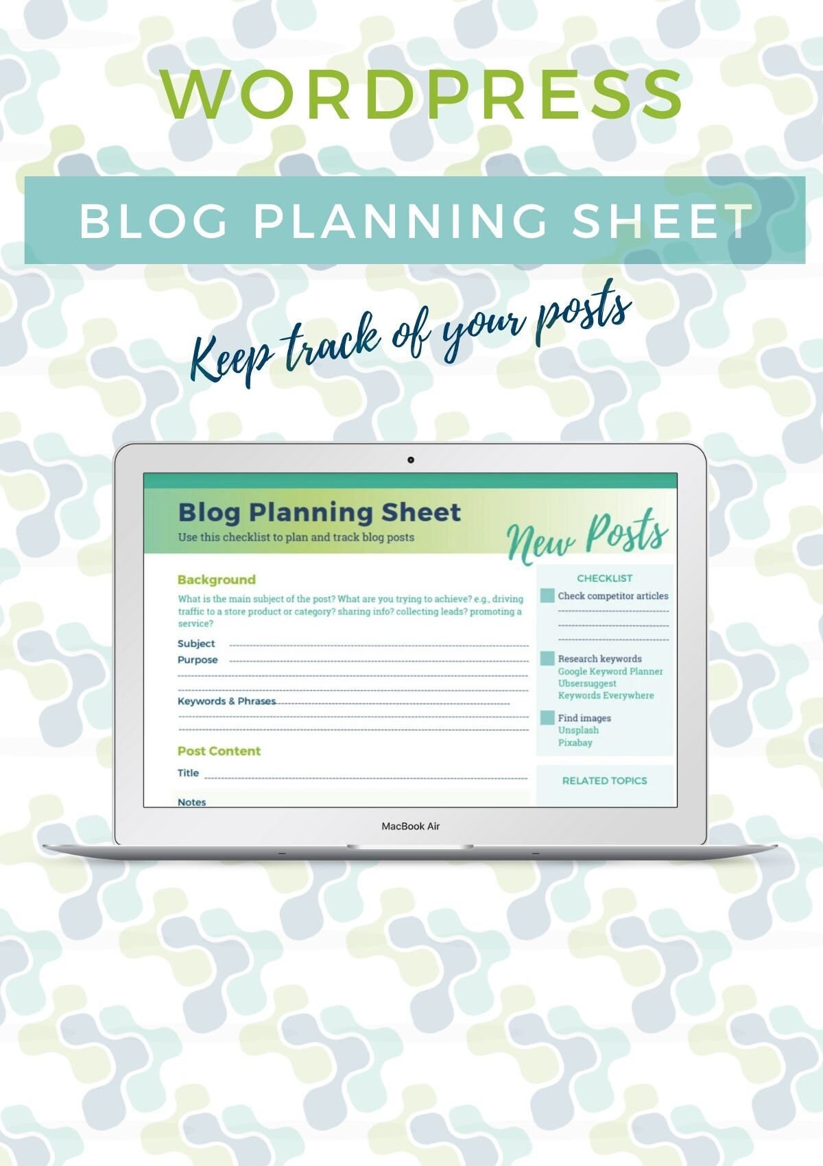 Blog Post Planning Sheet｜blog Post Tracker｜wordpress｜pdf Checklist - Etsy