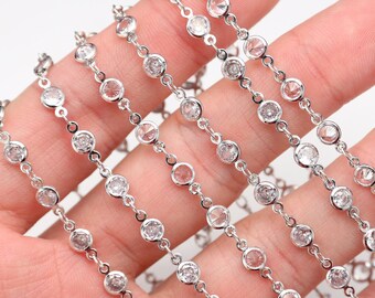 Unique Round Crystal Chain, High-quality Chain for Bracelets, Chain with Crystals, Jewelry Chain Crystals, Clear Crystal Chain, 1m/3.3 ft