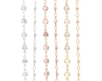 Unique Round Crystal Chain, High-quality Chain for Bracelets, Chain with Crystals, Jewelry Chain Crystals, Clear Crystal Chain, 1m/3.3 ft