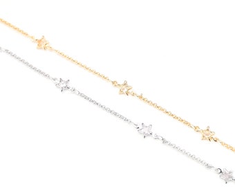High Quality Star Stone Crystal Chain, Star Crystal Chain, Gold Crystal Chain, Chain with Star Crystals, Clear Crystal Chain, 1m/3.3 ft