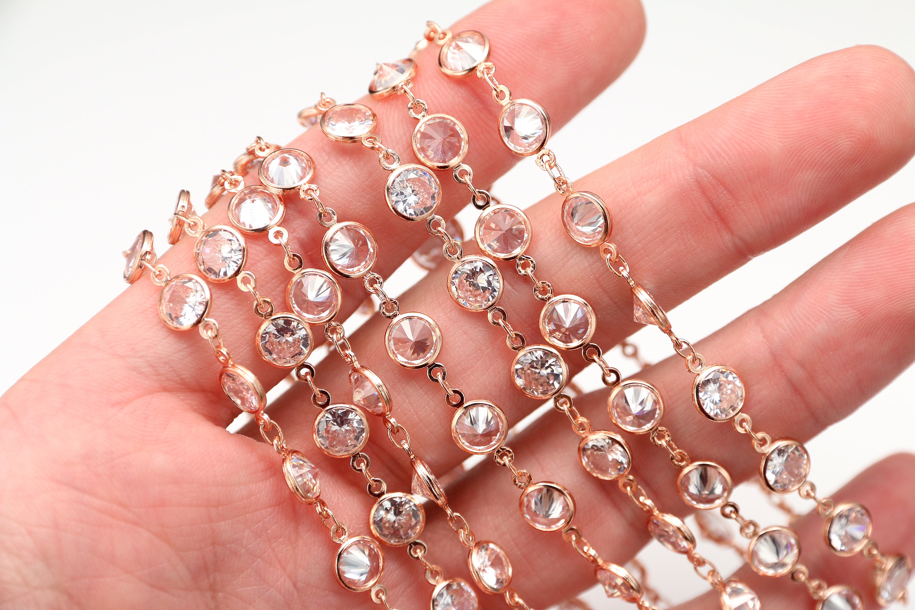 Unique High-quality Chain for Bracelets, Clear Crystal Chain, Chain with Crystals, Jewelry Chain Crystals, Round Crystal Chain, 1m/3.3 ft
