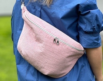 Pink corduroy belly bag / corduroy belly bag / belt bag / corduroy bag / crossbody bag / hip bag / corduroy bag / large belly bag