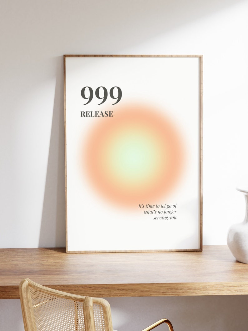 999 Print, Angel Numbers Poster, Gradient Wall Art, Spiritual Print ...