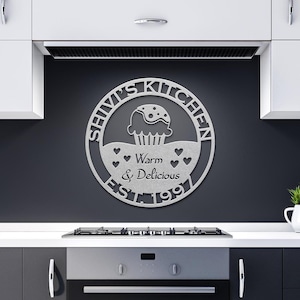 Custom Kitchen Sign – Personalized Bakery Metal Sign, Name & Est. Year, Cupcake Home Decor