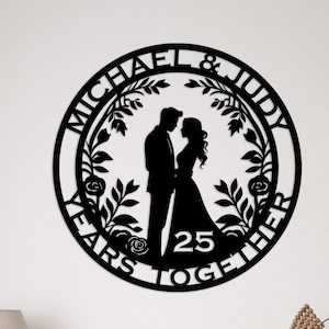 Personalized 25th Wedding Anniversary Metal Sign | Custom Silver Anniversary Gift for Couple Parents | 25 Years of Love Wall Art
