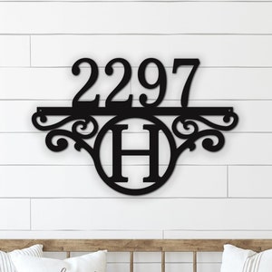 Modern House Number Sign | Outdoor Metal Address Plaque | Monogram Home Address | Hanging Porch Metal Sign