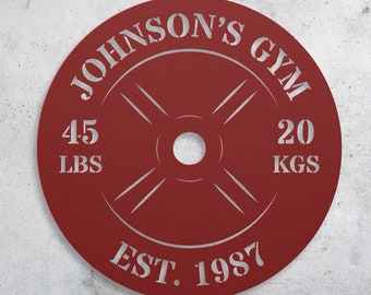 Personalized Gym Weight Plate Monogram - Custom Metal Home Gym Sign, Cross Fit Sign