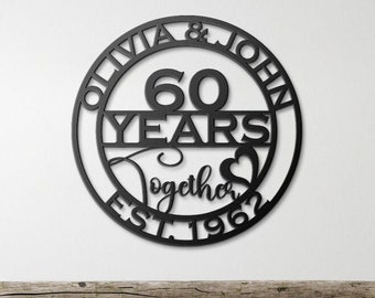 60th Anniversary Gift, Wedding Anniversary Metal Wall Art, Gift For Parent Husband Wife Mom Dad Grandma Aunt Him Her Couples Present