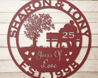 Personalized 25th Wedding Anniversary Gift For Couple | Custom Metal Sign for Husband Wife or Parents