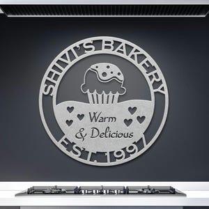 Personalized Bakery Sign: Custom Metal Cupcake Decor