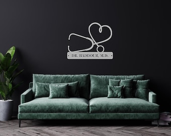 Personalized Metal Doctor Sign Custom Stethoscope Wall Art Physician Graduation Gift Medical Office Decor