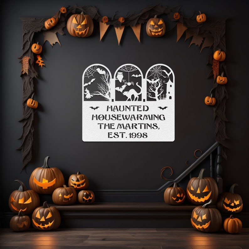 Haunted Housewarming Metal Sign - Personalized Halloween Wall Decor ...