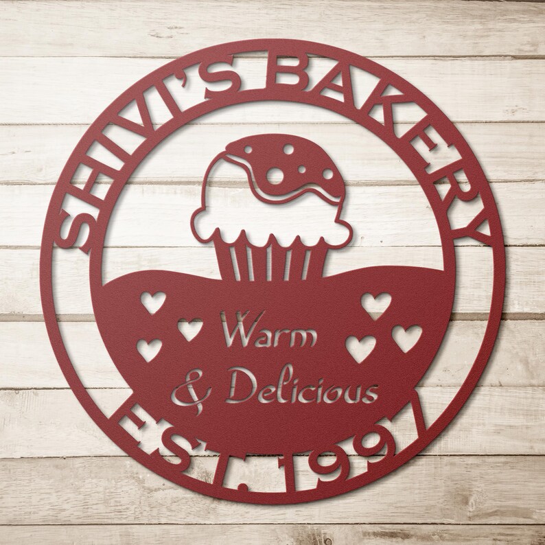 Baker Sign Personalized Bakery Metal Sign - Custom Kitchen Wall Art, Cupcake ...