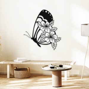 Butterfly Flower Metal Wall Art: Powder Coated Garden Decor