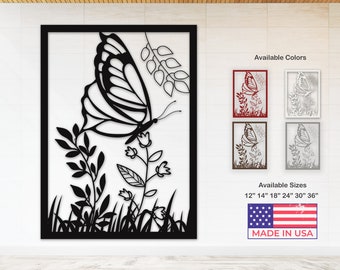 Butterfly Flower Metal Wall Art - Garden Outdoor Decor, Nature Inspired Floral Wall Hanging, Butterfly Home Accent, Gift for Her or Mom