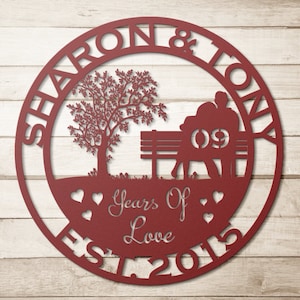 Personalized 9th Anniversary Metal Sign: Custom Wedding Couple Wall Art