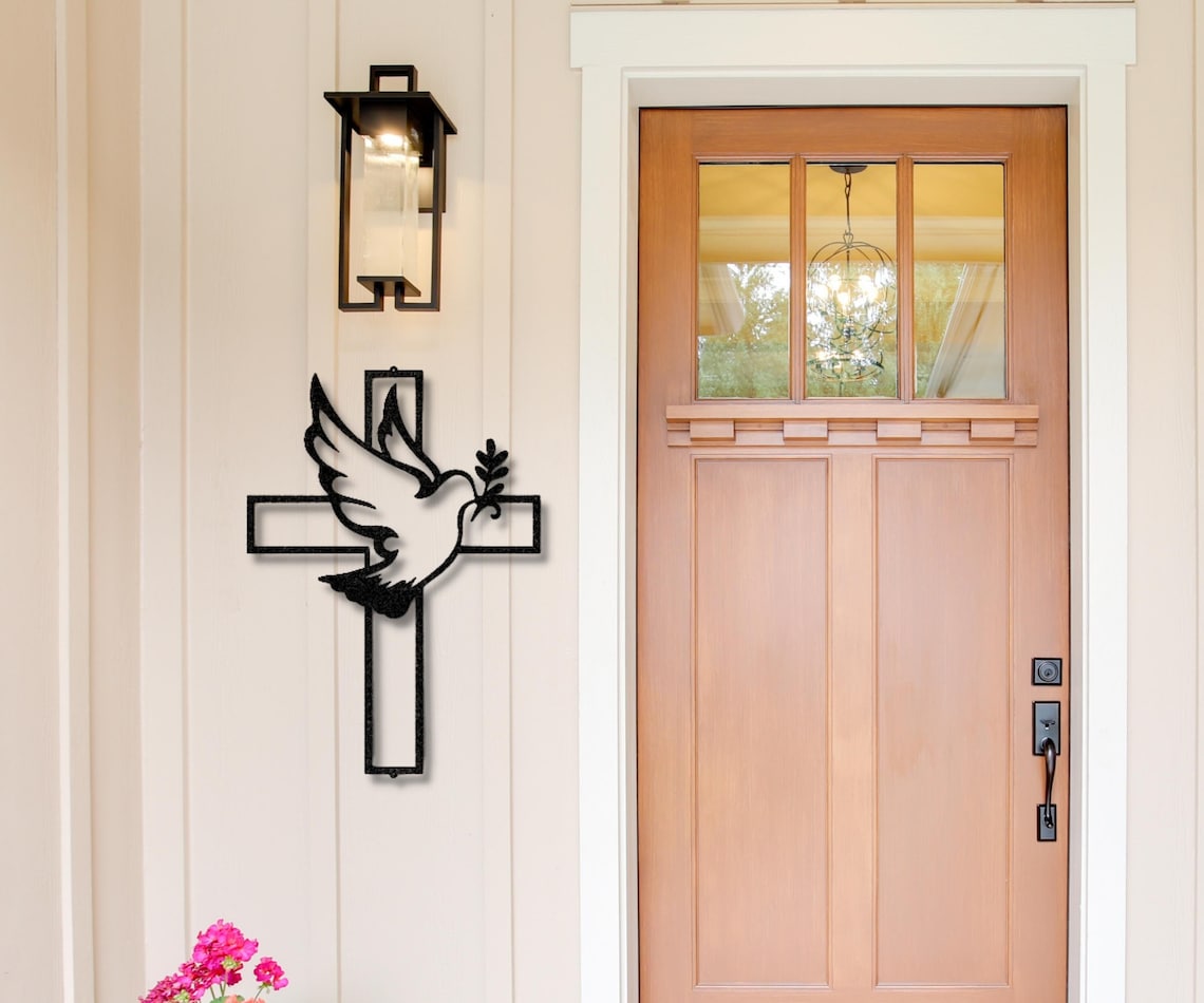 Cross Dove Wall Art - Peace Cross Sign - Christian Wall Art - Living Room Decor - Housewarming Gift