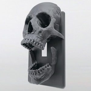 Placca interruttore luce con teschio gotico, interruttore a levetta e a bilanciere