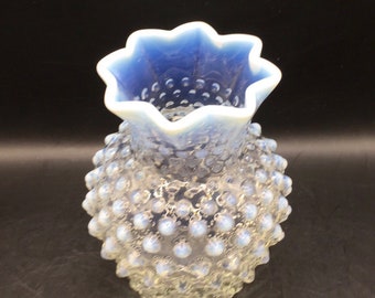 Moonglow Opalescent Hobnail 8 Point Crimp 5” Vase-Fenton?