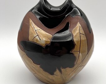 Vtg Hector Marrero Artisan Glazed Butterfly Pottery Vase - Puerto Rico - Signed