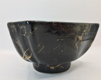 MCM 1957s Lane & Co Van Nuys CA Bowl/Planter Hollywood Regency Style Black W/ Metallic Gold Marbled