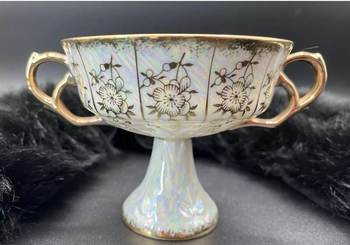 Opalescent Lusterware Loving Cup with Gold Trim Double Handles Loft Japan