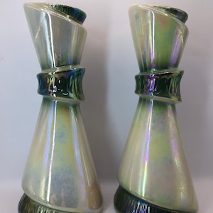 Mid Century Modern Pair of  Iridescent Glazed Vases