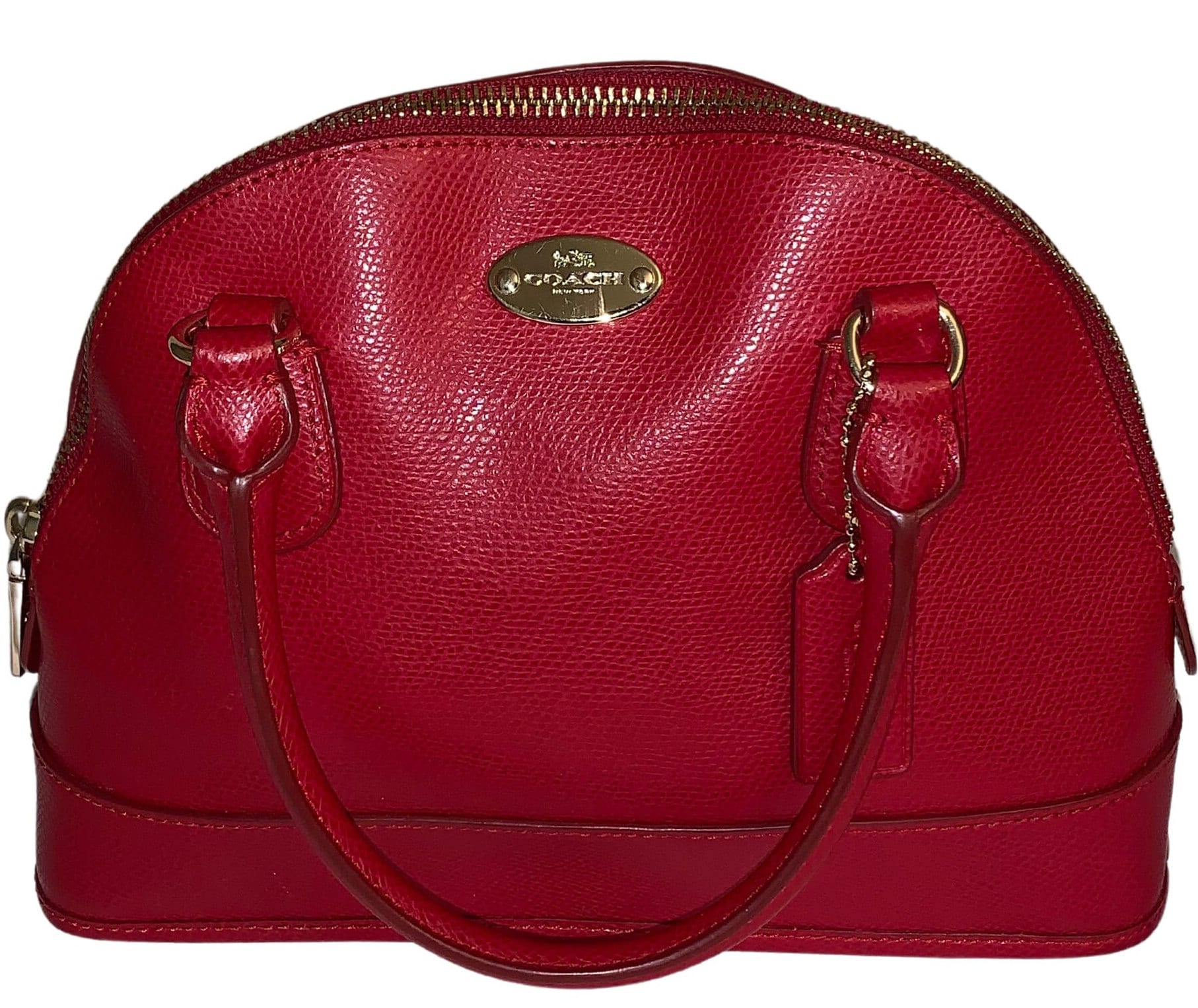 COACH Cora Domed Cross Grained Red Leather Crossbody Shoulder Bag