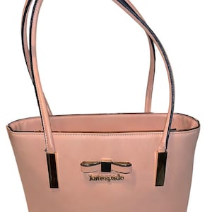KATE SPADE Handbag Shoulder Bag Purse Pink Bow Front Gold Logo