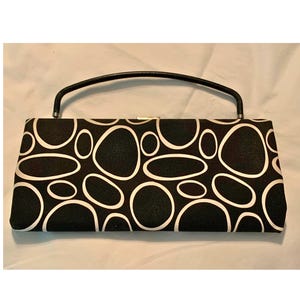 VTG ANGELA ADAMS Bolso de mano plegable con asa de metal envuelto en cuero ¡Hermoso!