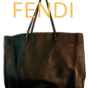 Bolso de mano FENDI SELLERIA, bolso de hombro, bolso de mano, CUIO Romano, cuero negro, hecho a mano, cosido a mano, Y2K #49-11243, 1925, 19" X 13", tarjeta de autenticidad