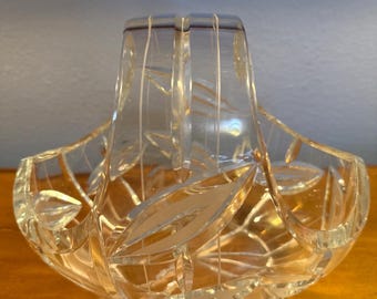 Vtg CUT LEAF Lead CRYSTAL Basket Czech Beautiful!
